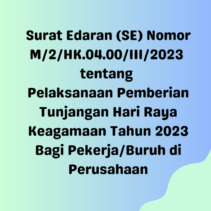 Surat Edaran (SE) Nomor M/2/HK.04.00/III/2023